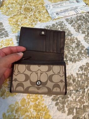 Coach Canvas Trifold Wallet in Brown and Tan